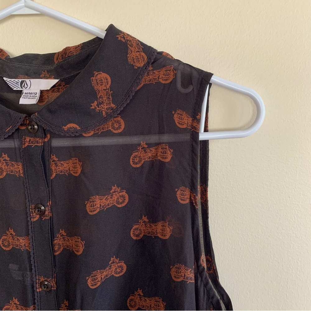 Volcom Black Midi Dress with Rust Motorcycle Print